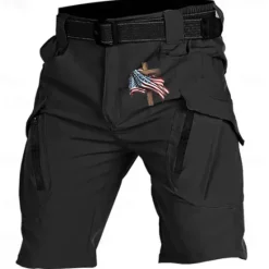 OUKU Men's Cross American Flag Cargo Shorts Mid Waist Sports Fashion Streetwear Sports Outdoor Casual Daily Drawstring Side Pockets Elastic Waist Designer Clothing Apparel