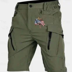 OUKU Men's Cross American Flag Cargo Shorts Mid Waist Sports Fashion Streetwear Sports Outdoor Casual Daily Drawstring Side Pockets Elastic Waist Designer Clothing Apparel