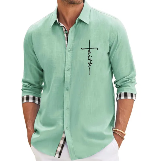 Discount OUKU Men's Cross Shirt Button Up Shirt Long Sleeve Fashion Streetwear Designer Outdoor Casual Daily Summer Spring Fall Turndown Print Pink Blue Green Khaki Gray