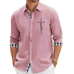 Discount OUKU Men's Cross Shirt Button Up Shirt Long Sleeve Fashion Streetwear Designer Outdoor Casual Daily Summer Spring Fall Turndown Print Pink Blue Green Khaki Gray