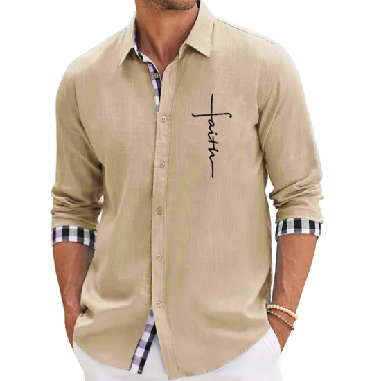 Discount OUKU Men's Cross Shirt Button Up Shirt Long Sleeve Fashion Streetwear Designer Outdoor Casual Daily Summer Spring Fall Turndown Print Pink Blue Green Khaki Gray