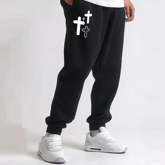 Best OUKU Men's Cross Sweatpants Joggers Pants Trousers Mid Waist Drawstring Elastic Waist Fashion Casual Outdoor Street Dailywear Pocket Spring Fall Winter 3D Print Black