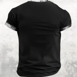 OUKU Men's Cross T Shirt Short Sleeve T shirt 3D Print Half Zip Shirt Retro Vintage Street Casual Daily Summer Spring Clothing Apparel S M L XL XXL XXXL Black
