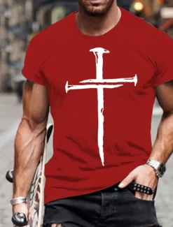 OUKU Men's Cross T Shirt Tee 100% Cotton Short Sleeve Graphic Shirt Wine Heather Gray Black Comfortable Tee Vacation Casual Fashion Designer Clothing