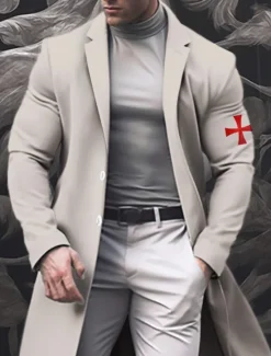 Online OUKU Men's Cross Winter Coat Overcoat Coat Warm Breathable Comfortable Fashion Streetwear Business Work Wear to work Going out Pocket Print Fall & Winter Turndown Long Sleeve Black White khaki