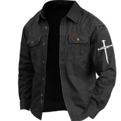 Hot OUKU Men's Cross Work Shirt Western Shirt Cargo Shirt Long Sleeve Casual Tactical Sports & Outdoor Going out Winter Spring & Fall Turndown Print Black Army Green Blue Gray