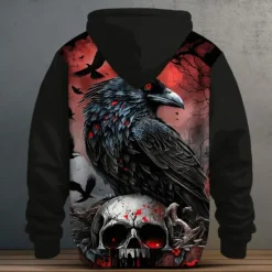 Best OUKU Men's Crow Fleece Hoodie Hoodies Fashion Cool Long Sleeve Hooded Vacation Halloween Sports Outdoor Drawstring Fall Winter Designer Black
