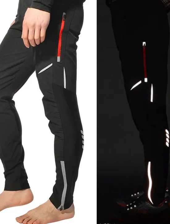 OUKU Men's Cycling Pants Hiking Bike Pants Trousers Outdoor Reflective Strips Bike Bottoms Windproof Breathable Moisture Wicking Quick Dry Anatomic Design Camping Fishing Mountain MTB Road Bike Black