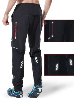 OUKU Men's Cycling Pants Hiking Bike Pants Trousers Outdoor Reflective Strips Bike Bottoms Windproof Breathable Moisture Wicking Quick Dry Anatomic Design Camping Fishing Mountain MTB Road Bike Black