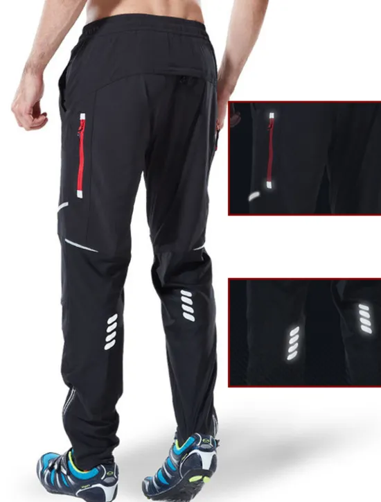 OUKU Men's Cycling Pants Hiking Bike Pants Trousers Outdoor Reflective Strips Bike Bottoms Windproof Breathable Moisture Wicking Quick Dry Anatomic Design Camping Fishing Mountain MTB Road Bike Black