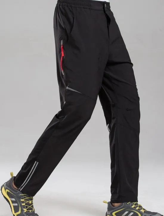 OUKU Men's Cycling Pants Hiking Bike Pants Trousers Outdoor Reflective Strips Bike Bottoms Windproof Breathable Moisture Wicking Quick Dry Anatomic Design Camping Fishing Mountain MTB Road Bike Black
