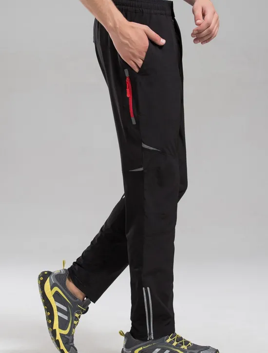 OUKU Men's Cycling Pants Hiking Bike Pants Trousers Outdoor Reflective Strips Bike Bottoms Windproof Breathable Moisture Wicking Quick Dry Anatomic Design Camping Fishing Mountain MTB Road Bike Black