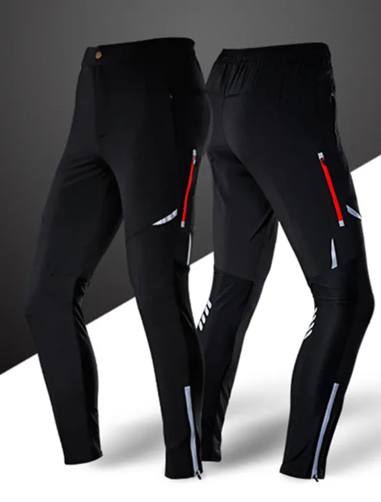 OUKU Men's Cycling Pants Hiking Bike Pants Trousers Outdoor Reflective Strips Bike Bottoms Windproof Breathable Moisture Wicking Quick Dry Anatomic Design Camping Fishing Mountain MTB Road Bike Black