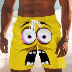 Online OUKU Men's 3D Cartoon Smile Face Big Eyes Swim Trunks Swim Shorts Board Shorts Mid Waist Funny Outdoor Vacation Dailywear Side Pockets Mesh Lining Elastic Drawstring Waist Designer Clothing Apparel