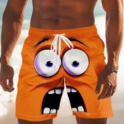 Online OUKU Men's 3D Cartoon Smile Face Big Eyes Swim Trunks Swim Shorts Board Shorts Mid Waist Funny Outdoor Vacation Dailywear Side Pockets Mesh Lining Elastic Drawstring Waist Designer Clothing Apparel