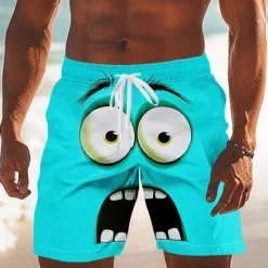 Online OUKU Men's 3D Cartoon Smile Face Big Eyes Swim Trunks Swim Shorts Board Shorts Mid Waist Funny Outdoor Vacation Dailywear Side Pockets Mesh Lining Elastic Drawstring Waist Designer Clothing Apparel