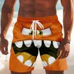 Outlet OUKU Men's 3D Cartoon Smile Face Big Eyes Swim Trunks Swim Shorts Board Shorts Mid Waist Funny Outdoor Vacation Dailywear Side Pockets Mesh Lining Elastic Drawstring Waist Designer Clothing Apparel