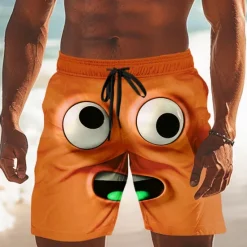 Hot OUKU Men's 3D Cartoon Smile Face Swim Trunks Swim Shorts Board Shorts Mid Waist Funny Outdoor Vacation Dailywear Side Pockets Mesh Lining Elastic Drawstring Waist Designer Clothing Apparel