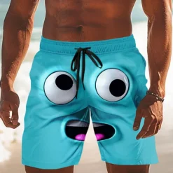 Hot OUKU Men's 3D Cartoon Smile Face Swim Trunks Swim Shorts Board Shorts Mid Waist Funny Outdoor Vacation Dailywear Side Pockets Mesh Lining Elastic Drawstring Waist Designer Clothing Apparel