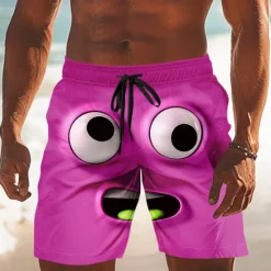 Hot OUKU Men's 3D Cartoon Smile Face Swim Trunks Swim Shorts Board Shorts Mid Waist Funny Outdoor Vacation Dailywear Side Pockets Mesh Lining Elastic Drawstring Waist Designer Clothing Apparel