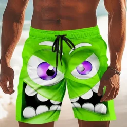 Clearance OUKU Men's 3D Cartoon Smile Face Big Eyes Swim Trunks Swim Shorts Board Shorts Mid Waist Funny Outdoor Vacation Dailywear Side Pockets Mesh Lining Elastic Drawstring Waist Designer Clothing Apparel
