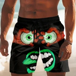 Outlet OUKU Men's 3D Cartoon Smile Face Big Eyes Swim Trunks Swim Shorts Board Shorts Mid Waist Funny Outdoor Vacation Dailywear Side Pockets Mesh Lining Elastic Drawstring Waist Designer Clothing Apparel