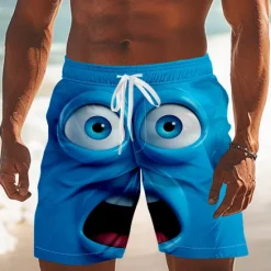 Best OUKU Men's 3D Cartoon Smile Face Swim Trunks Swim Shorts Board Shorts Mid Waist Funny Outdoor Vacation Dailywear Side Pockets Mesh Lining Elastic Drawstring Waist Designer Clothing Apparel