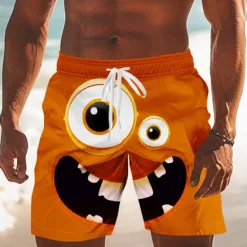 Outlet OUKU Men's 3D Cartoon Smile Face Big Eyes Swim Trunks Swim Shorts Board Shorts Mid Waist Funny Outdoor Vacation Dailywear Side Pockets Mesh Lining Elastic Drawstring Waist Designer Clothing Apparel