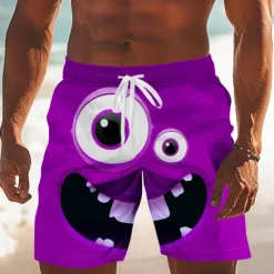 Outlet OUKU Men's 3D Cartoon Smile Face Big Eyes Swim Trunks Swim Shorts Board Shorts Mid Waist Funny Outdoor Vacation Dailywear Side Pockets Mesh Lining Elastic Drawstring Waist Designer Clothing Apparel