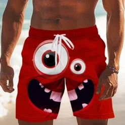 Outlet OUKU Men's 3D Cartoon Smile Face Big Eyes Swim Trunks Swim Shorts Board Shorts Mid Waist Funny Outdoor Vacation Dailywear Side Pockets Mesh Lining Elastic Drawstring Waist Designer Clothing Apparel