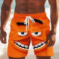Outlet OUKU Men's 3D Cartoon Smile Face Swim Trunks Swim Shorts Board Shorts Mid Waist Funny Outdoor Vacation Dailywear Side Pockets Mesh Lining Elastic Drawstring Waist Designer Clothing Apparel