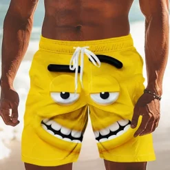Outlet OUKU Men's 3D Cartoon Smile Face Swim Trunks Swim Shorts Board Shorts Mid Waist Funny Outdoor Vacation Dailywear Side Pockets Mesh Lining Elastic Drawstring Waist Designer Clothing Apparel