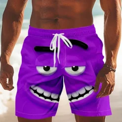 Outlet OUKU Men's 3D Cartoon Smile Face Swim Trunks Swim Shorts Board Shorts Mid Waist Funny Outdoor Vacation Dailywear Side Pockets Mesh Lining Elastic Drawstring Waist Designer Clothing Apparel