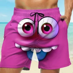 Online OUKU Men's 3D Cartoon Smile Face Big Eyes Swim Trunks Swim Shorts Board Shorts Mid Waist Funny Outdoor Vacation Dailywear Side Pockets Mesh Lining Elastic Drawstring Waist Designer Clothing Apparel