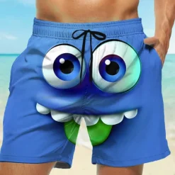 Online OUKU Men's 3D Cartoon Smile Face Big Eyes Swim Trunks Swim Shorts Board Shorts Mid Waist Funny Outdoor Vacation Dailywear Side Pockets Mesh Lining Elastic Drawstring Waist Designer Clothing Apparel