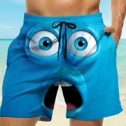 Online OUKU Men's 3D Cartoon Smile Face Big Eyes Swim Trunks Swim Shorts Board Shorts Mid Waist Funny Outdoor Vacation Dailywear Side Pockets Mesh Lining Elastic Drawstring Waist Designer Clothing Apparel