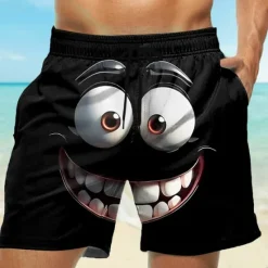 Online OUKU Men's 3D Cartoon Smile Face Swim Trunks Swim Shorts Board Shorts Mid Waist Funny Outdoor Vacation Dailywear Side Pockets Mesh Lining Elastic Drawstring Waist Designer Clothing Apparel
