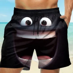 Online OUKU Men's 3D Cartoon Smile Face Swim Trunks Swim Shorts Board Shorts Mid Waist Funny Outdoor Vacation Dailywear Side Pockets Mesh Lining Elastic Drawstring Waist Designer Clothing Apparel