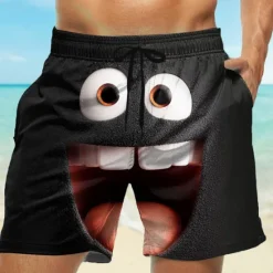 Online OUKU Men's 3D Cartoon Smile Face Swim Trunks Swim Shorts Board Shorts Mid Waist Funny Outdoor Vacation Dailywear Side Pockets Mesh Lining Elastic Drawstring Waist Designer Clothing Apparel