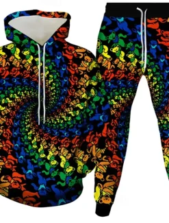 Clearance OUKU Men's 3D Geometic 2pcs 3D Sweatshirt Sets Tracksuit Hoodie Sweatshirt Long Sleeve Long pants Hooded Casual Daily Athleisure 3D Print Spring Fall Winter Robin's Egg Blue Pink Rainbow