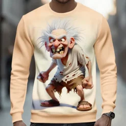 Sale OUKU Men's 3D Old Man Sweatshirt Casual Long Sleeve Crew Neck Vacation Party Gift Light Brown White Crewneck 3D All Seasons Designer