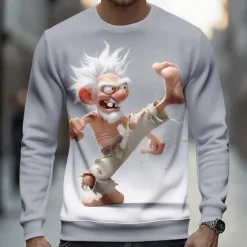 Sale OUKU Men's 3D Old Man Sweatshirt Casual Long Sleeve Crew Neck Vacation Party Gift Light Brown White Crewneck 3D All Seasons Designer