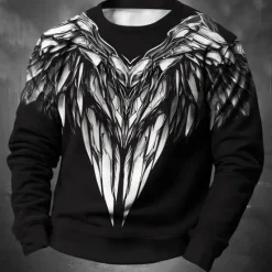 Online OUKU Men's 3D Print Feathers Sweatshirt Sweatshirt Long Sleeve Sweatshirt Crew Neck Fashion Daily Casual 3D Printing Holiday Going out Streetwear Crewneck 3D Print Winter Spring & Fall Black