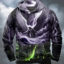 New OUKU Men's 3D Print Jesus Hoodie Sweatshirt Cool Party Long Sleeve Crew Neck Gift Streetwear Black Purple Drawstring Fall Winter Designer