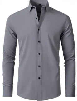New OUKU Men's Daily Dress Casual Shirt Homecoming Standard Fit Long Sleeve Lapel Summer Solid Color Polyester Black White Grey 2025