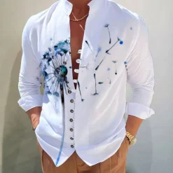 Hot OUKU Men's Dark Shirt Aloha Shirt Long Sleeve Fashion Designer Casual Vacation Daily Going out Fall Autumn / Fall Spring & Summer Stand Collar Print Black Black / Red Army Green Red Navy Blue