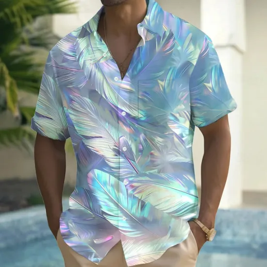 Best OUKU Men's Dazzle color Tropical Leaf Shirt Summer Hawaiian Shirt Button Up Shirt Short Sleeve Hawaiian Vacation Holiday Beach Wear Summer Spring Turndown 3D Print Collared Shirts Front One Pocket Pink