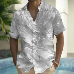Best OUKU Men's Dazzle color Tropical Leaf Shirt Summer Hawaiian Shirt Button Up Shirt Short Sleeve Hawaiian Vacation Holiday Beach Wear Summer Spring Turndown 3D Print Collared Shirts Front One Pocket Pink
