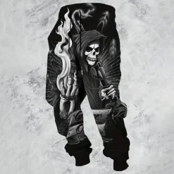 Discount OUKU Men's Death Halloween Costumes Skulls Sweatpants Joggers Trousers Mid Waist Drawstring Elastic Waist Dark Gothic Style Jogging Streetwear Workout Athletic Sweatpants with Pockets Spring Fall 3D Print