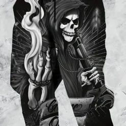 Discount OUKU Men's Death Halloween Costumes Skulls Sweatpants Joggers Trousers Mid Waist Drawstring Elastic Waist Dark Gothic Style Jogging Streetwear Workout Athletic Sweatpants with Pockets Spring Fall 3D Print